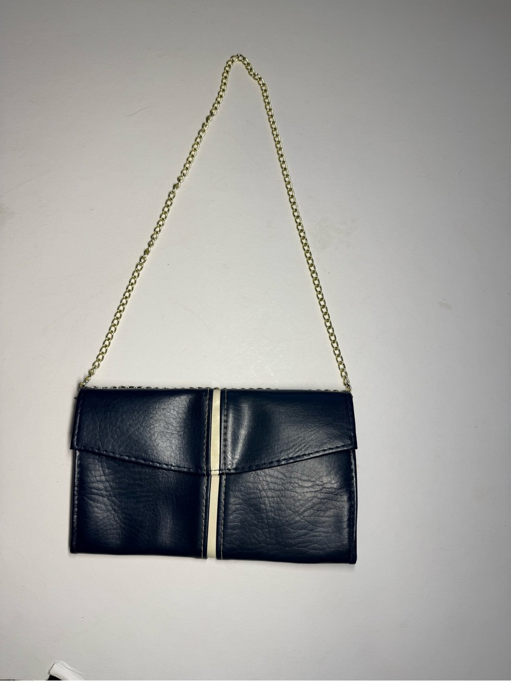 Wristlet Clutch with Cream Center Stripe and Gold Chain